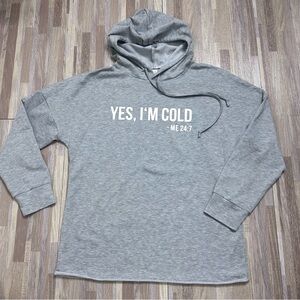 Gray Hoodie with 'Yes, I'm Cold' Print Women's Medium